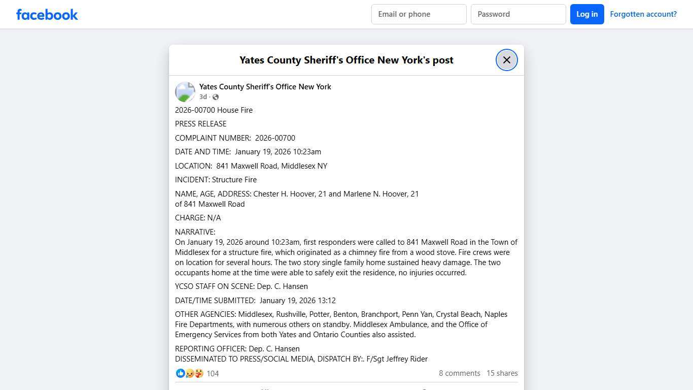 2026-00700 House... - Yates County Sheriff's Office New York Facebook